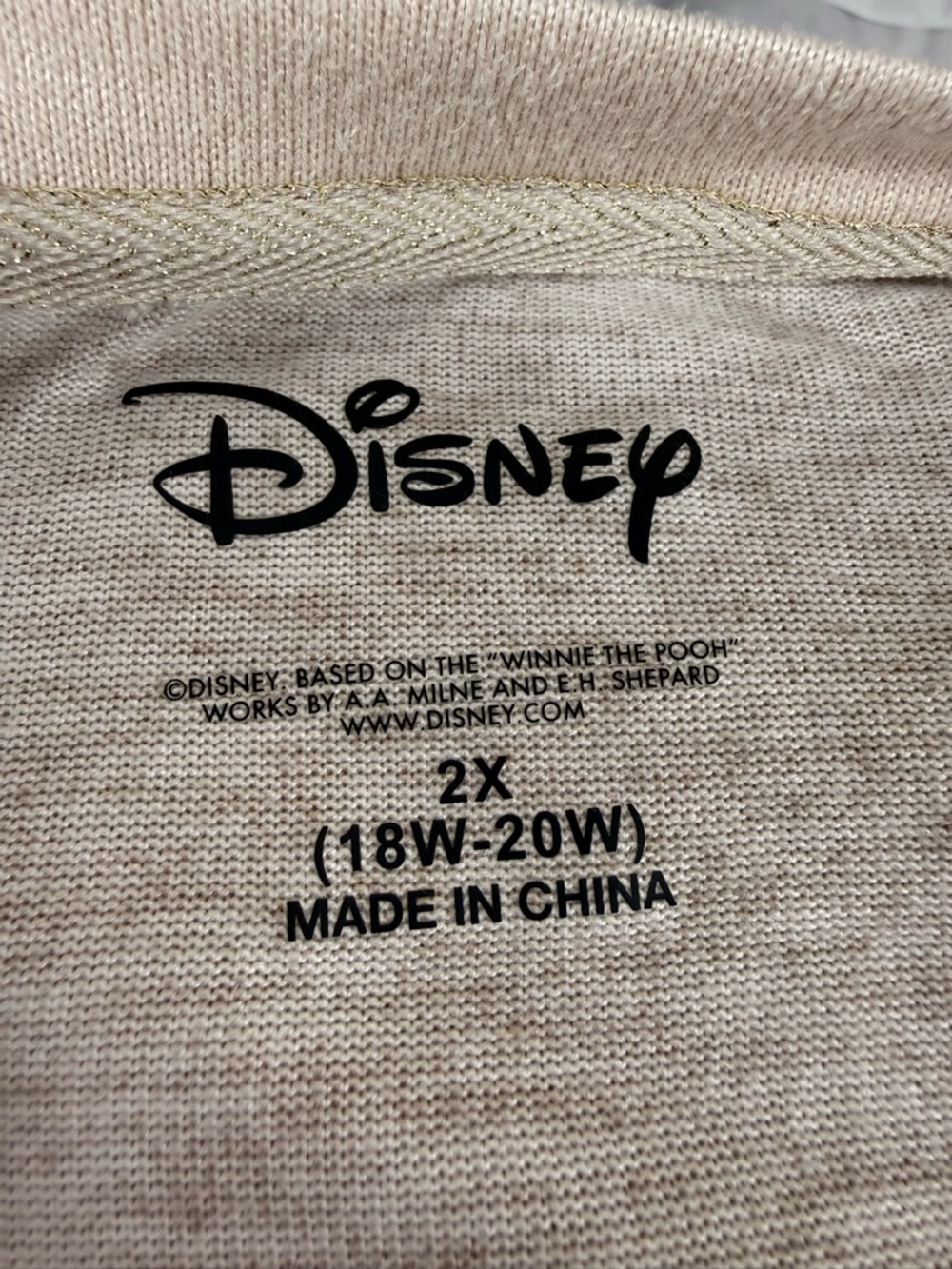Disney Winnie the Pooh Beige Knit Long Sleeve Top size 2X - Picture 2 of 9